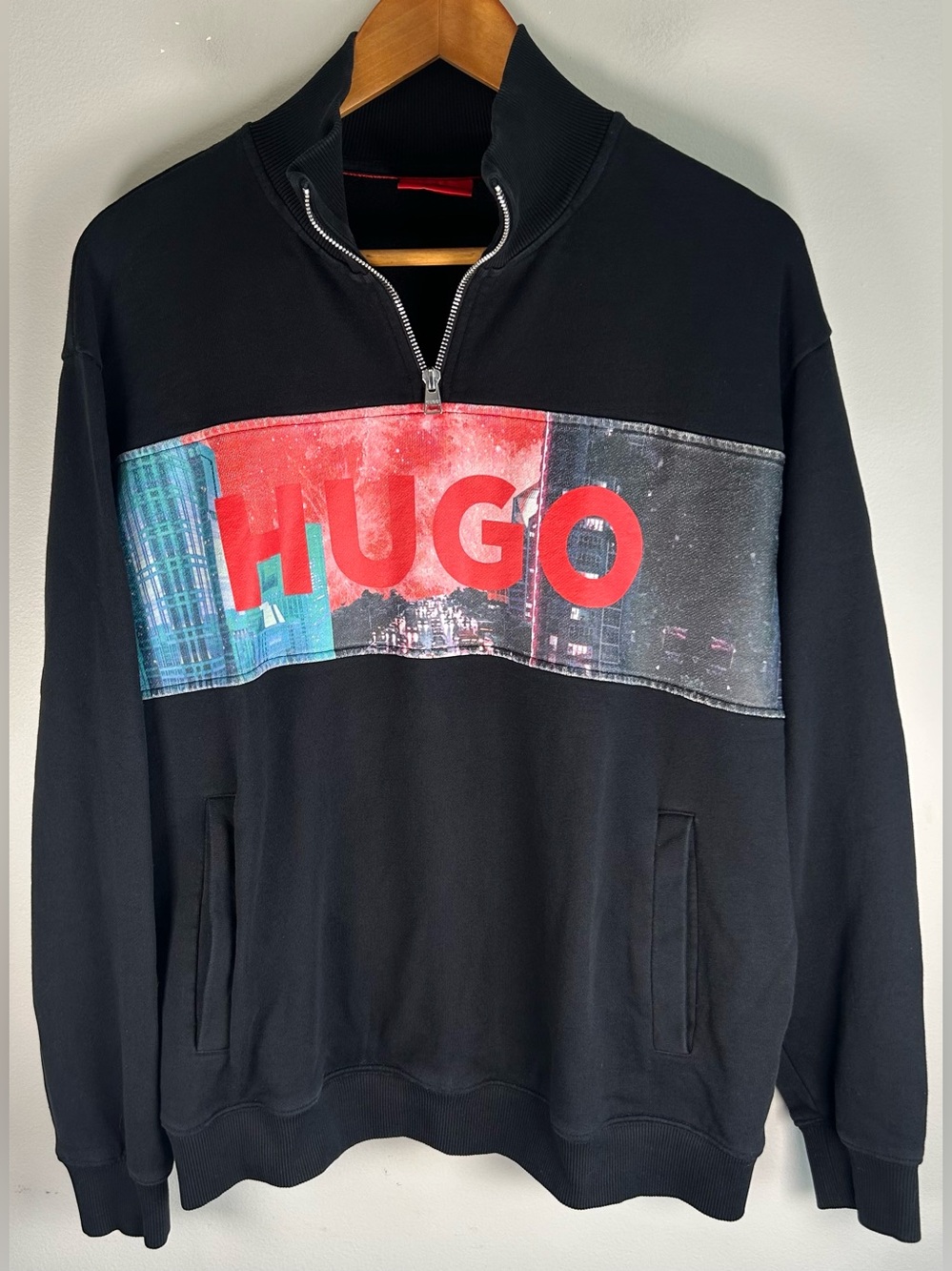 Hugo Boss Men’s Doonrise Sweatshirt Sweater XL Black 1/2 Zip Mock Neck Stretch